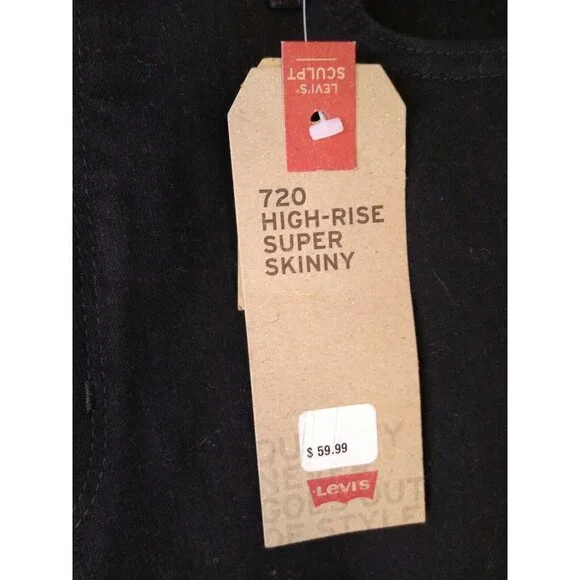 Levi's 720 Women's 18 MED High-Rise Super Skinny Jeans Black NWT - Picture 6 of 8